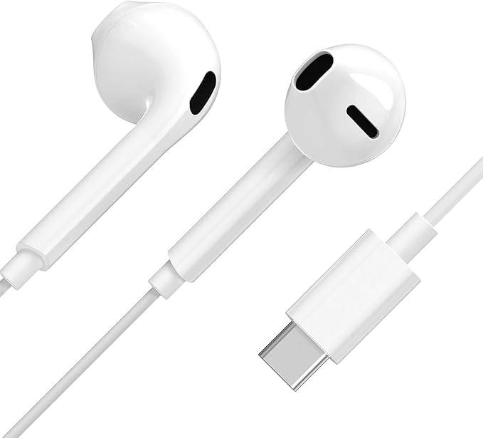USB C Earphones Wired Noise Isolating Portable Earphones with Microphone Compatible with All Other Type C Devices in Ear White