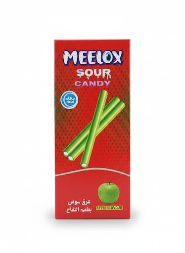 Meelox sour cand, Ribsos Apple Flavored Sour Jelly Candy, Long Sticks, Box of 24