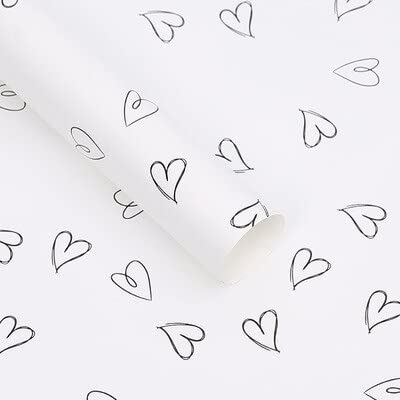 Gift Wrapping Paper, Heart Printed, Flowers, Wrapping, Waterproof, Origami, Valentine's Day Wedding Decor (White) 50 * 70