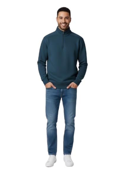 Men's Winter "Quarter-Zip" Sweatshirt, Casual Stylish Sweatshirt, Heavy Soft and Comfortable, Perfect for Everyday Outfits, Light Sports.(Petrol, 2XL)