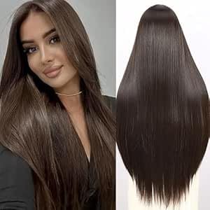 ECIF Long Natural Brazilian Straight Hair Wig, Color Brown