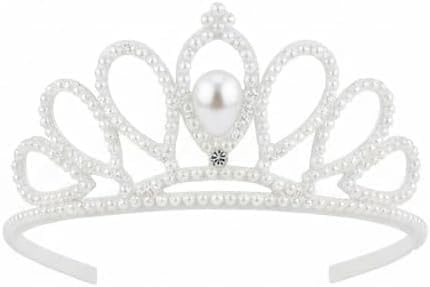 Pearl Princess Tiara Headband, Rhinestone Crown with Pearl Accent, White Wedding Hair Accessory (1pcs)