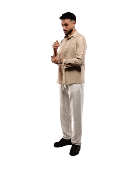 Long Sleeve Linen Shirt, Avaliable in Baby blue and Beige colors, Casual Button-Down Style