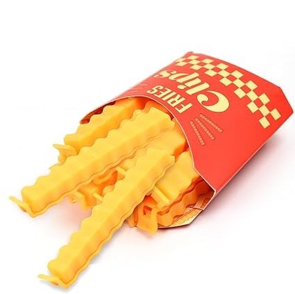 Spaceshoop French Fries Design Food Bag Clips – 12 Pack Colorful Kitchen Storage Sealing Clips for Snacks & Food Bags, Yellow and Red
