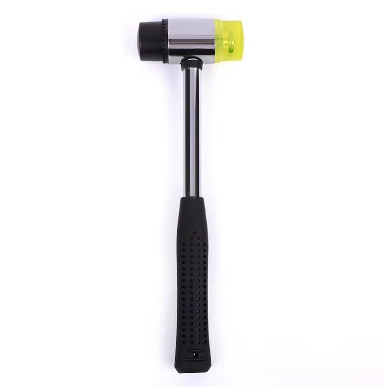 2 Head Rubber Hammer, Steel Handle with Black Rubber Cover, Yellow and Black Head (Large)