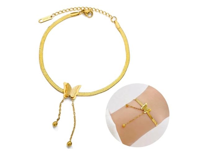 Stainless Steel Bracelet for Women,Dahr Al Hayah Butterfly,Rust and Fade Resistant.(One Piece Butterfly Shape)-By Rana Store
