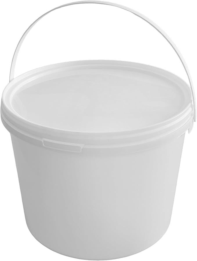 10L White Plastic Bucket Set with Airtight Lid (Pack of 5) - Meridian - Durable & Stackable - Food Grade Plastic for Storage, Home, Restaurant.