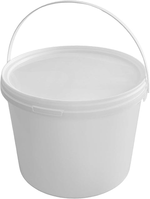 10L White Plastic Bucket Set with Airtight Lid (Pack of 5) - Meridian - Durable & Stackable - Food Grade Plastic for Storage, Home, Restaurant.