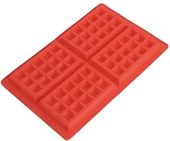 Downtown 4-Cavity Square Silicone Waffle Mould, Red Non-Stick Baking Tray for Oven and Microwave, Heat Resistant Silicone Maker for Healthy Home Cooked Waffles and Breakfast Desserts