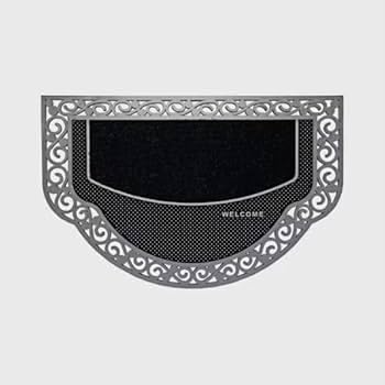 Elegant Half Round Doormat with Decorative Frame, Black and White, Welcome Word, Non-Slip Doormat for Entrance and Home Use (Silver)