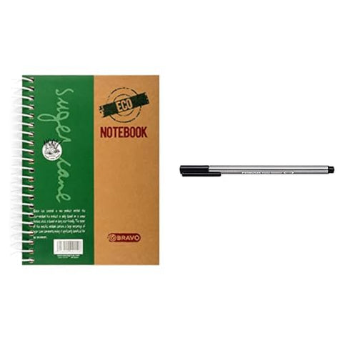 Bravo Stationery Bundle: Sasco Eco Notebook A5 + Staedtler Triplus Fineliner Black