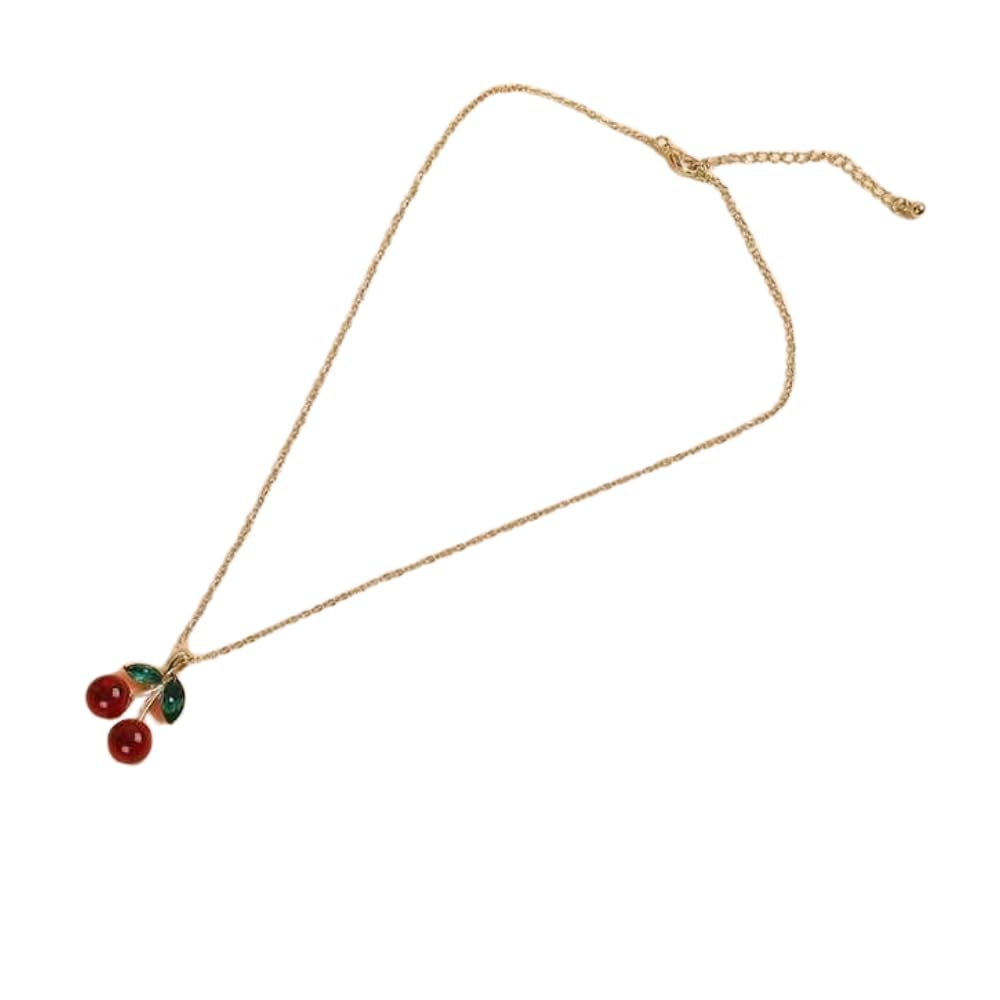 Cute Red Cherry Pendant Necklace for Women Girls,Fruit Green Leaf Adjustable Chain Choker Necklaces Exquisite Jewelry Gifts for Her
