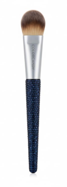 Makeup Brush Powder Brush Foundation Blush Bronzer Contour Face Blender Professional Mineral Blending Buffing Thick and Dense Soft Synthetic Fibers -dark blue glitterhand