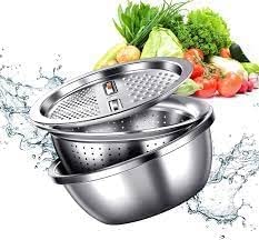 Belanto 3 in 1 Kitchen Multipurpose Kitchen Stainless Steel Bowl, Drain Basket, Julienne Graters for Vegetable Cutter,Vegetable/Fruit Grater Kitchen Mesh Strainers(Set of 1, 26CM)