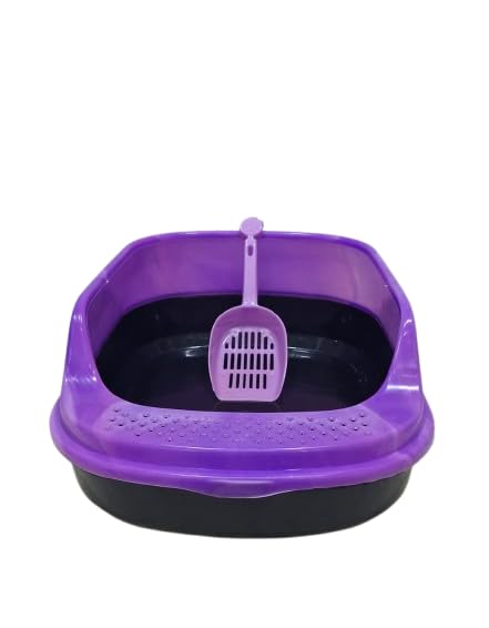 Cat Litter Box + Matching Scoop (Lavender & Black, Round)