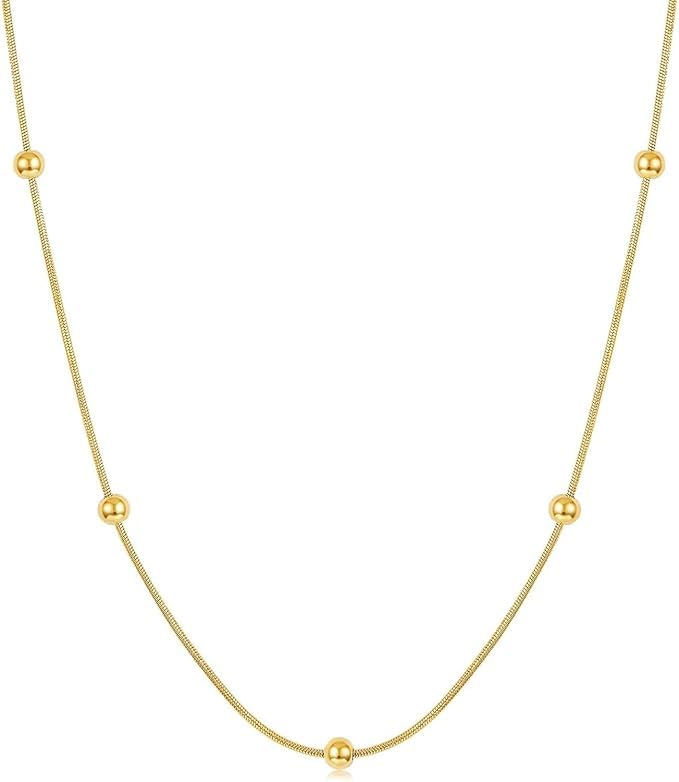 Julia Store Gold Dainty Choker Necklace, 14K Gold Plated Stainless Steel Beaded Choker, Adjustable Chain Necklaces, chic Bohemian Pendant Necklace Jewelry for Women