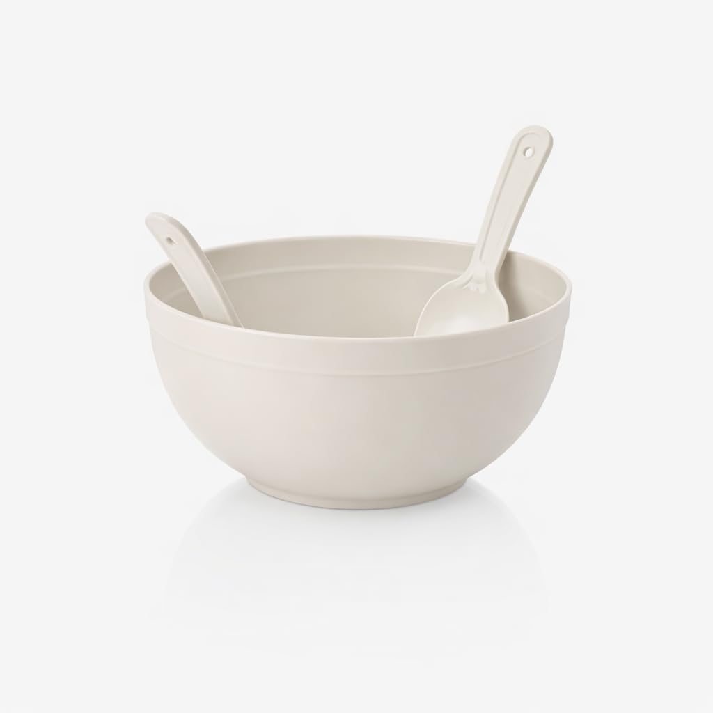 Large Salad and Fruit BPA-Free Mixing Bowl with Spoon and Fork for Mixing Salad, Fruits and Pasta,5500 Ml,(13L*27W) Cm, (Beige)