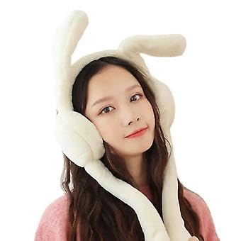 Moving Earmufuffs With Rabbit Ear In Winter Windproof Girls Ear Warmer Plush Knitted Ear Muffs Hairy Rabbit Ear