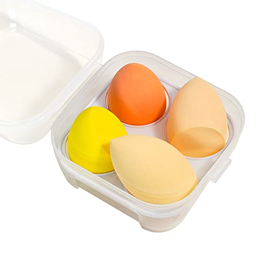 Makeup Sponge Blender Set 4 Pack, Blender Beauty Foundation Blending Sponge with Case, Professional Beauty Makeup Set for Cream, Powder and Liquid (Orange)