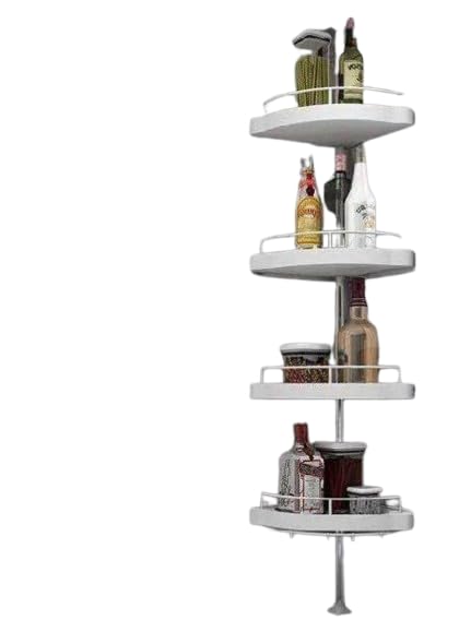 Bathroom Corner 4 Shelves with Side Towel Holder – Extendable Pole up to 2.80 Meters – Durable Materials Holds Up to 18 Kg – Strong Pressure Fixation Between Floor and Ceiling Without Screws