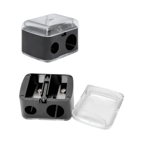 Makeup Pencil Sharpener with Cap and Double Hole, Used for Eyeliner, Lip Pencil, Eyebrow Pencil, Mini Pocket Accessory Sharpener, Black