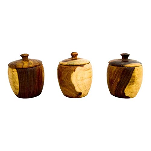 Egypt Antiques Spice jar with lid Handmade of Asersus wooden 3 piece 9 cm, 2725600111823