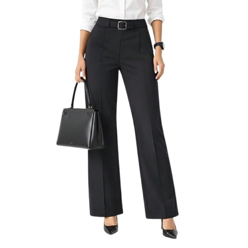 Women's Classic Straight Pants Black Solid Elegant Relaxed Fit Business Formal Pants
