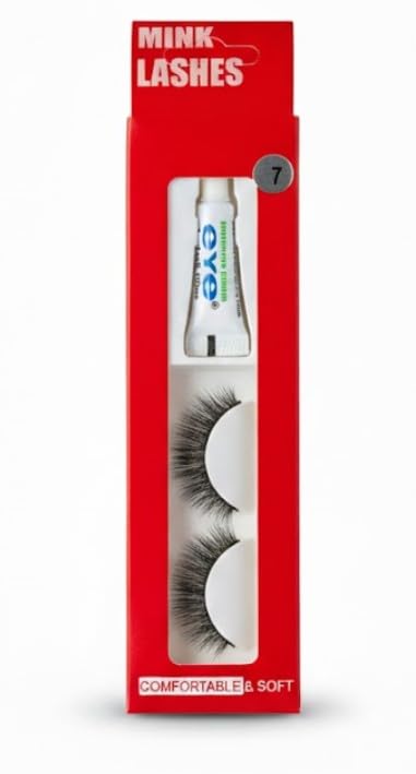 1 Pair Handmade Natural Soft False Eyelashes Fake Eye Lash Glue Included | Long-lasting | Voluminous Eyelashes | Dramatic Lash Look | Easy Application (1 Pair Eyelash + Glue)-N7