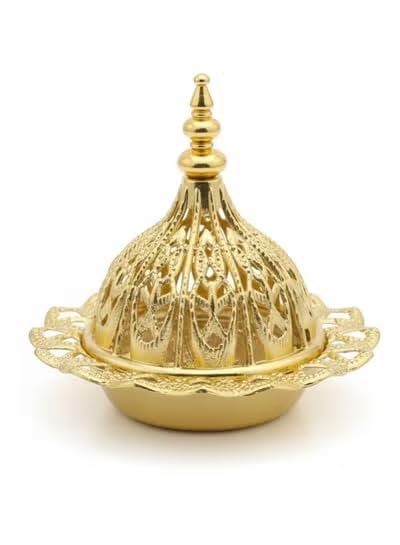 Golden Arabic Incense Burner – Elegant Metal Incense Holder Made of High-Quality Iron with Removable Lid – Perfect for Evenly Spreading Fragrance, Home Decor, Special Occasions shade 10