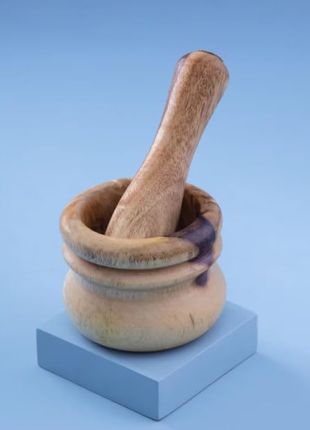 Wooden Mortar and Pestle Set for Grinding Garlic and Spices, Natural Wood