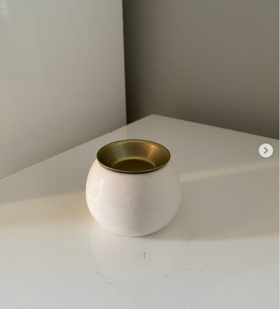 Elegant small round Gypsum Incense Burner with Golden plate, size 5X7 cm