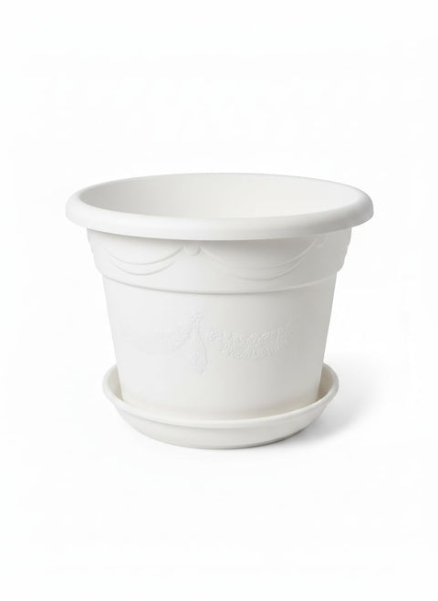 Meridian Large Plastic Planter 75cm Classic Roman Design with Saucer - White