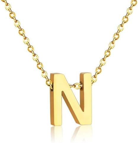 Initial Letter N Pendant Necklace, 18K Gold Plated, Chain Length 45 cm
