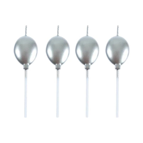 4 Pieces Balloon Candles Party Decoration Cake Dessert Decoration (Silver)