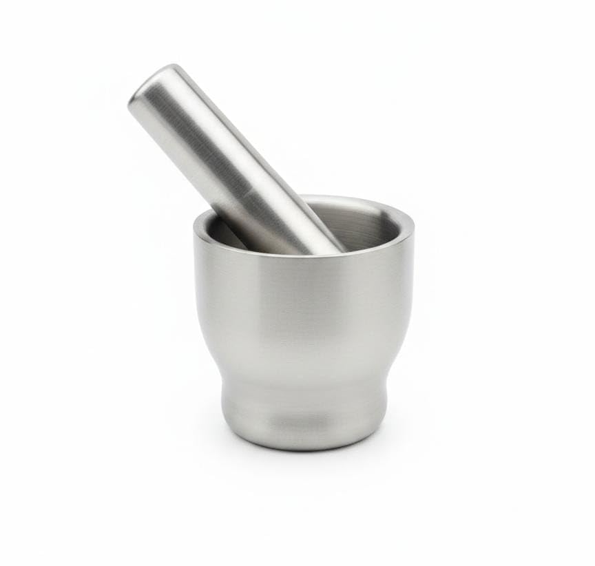 Spaceshoop Premium Stainless Steel Mortar and Pestle Set Heavy Duty Manual Spice Grinder & Garlic Crusher durable 1 Piece Silver