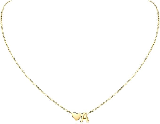 18K Gold Plated Stainless Steel Heart Letter Necklace for Women Girls Dainty Heart Initial Necklace Personalized Gift for Teen Girls