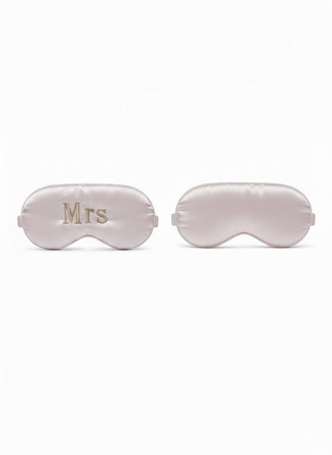 Luxurious Satin Sleep Mask with Gold embroidered 'MRS' Text, White, Silk Feel Material, Elastic Band, Wedding Day Accessory, Light Blocking Eye Cover