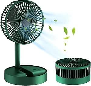 Portable Folding Table Fan, 3 Speeds, 1800mAh Rechargeable Battery, Silent Operation, 2100RPM, for Home and Office, Green Dollar for Housewares Import