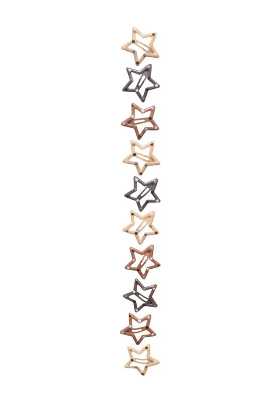 Daphne Hair Clips Set With Stars Design For Girls, 10 Pieces - Multicolor