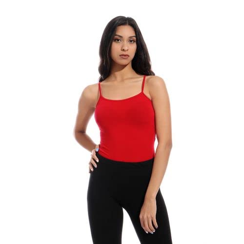 Mesery Women's Red Cotton Stretch Spaghetti Top - Medium, Sleeveless, Regular Fit, All Seasons