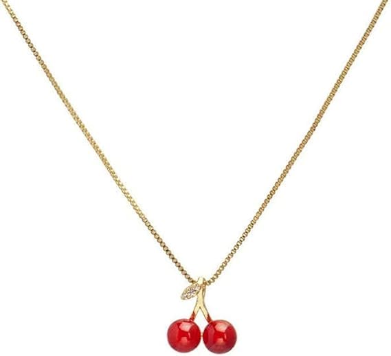 Red Cherry Pendant Necklace for Women Gold Chain Fashion Accessory for Girls Women Special Gift