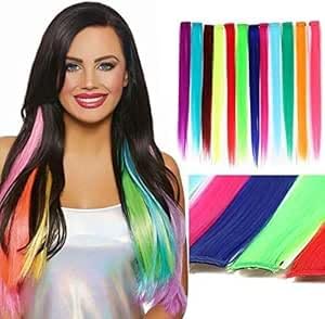ECIF Synthetic Clip in Hair Extensions, 12 Pieces, High Quality Synthetic Fiber, Soft and Lightweight, Multicolor