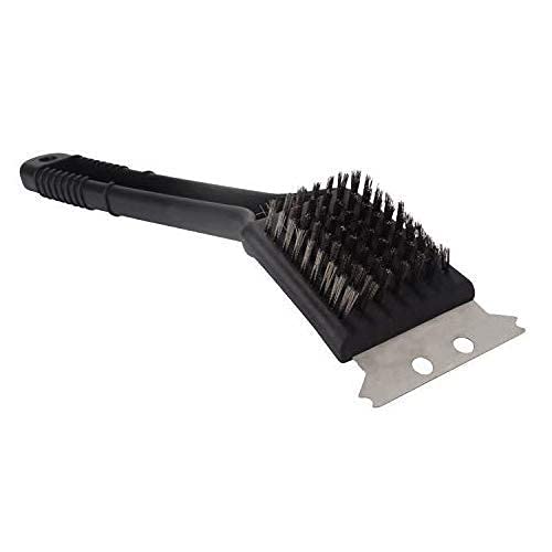 FEELING MALL BBQ Grill Cleaning Brush, Stainless Steel Bristles, Plastic Handle, Brass Color, 1 Count, Angled Head, Firm, Grill Cleaner