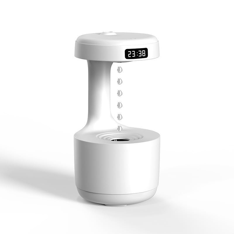 Anti-gravity Humidifier, Desktop Mute Clock Display, Suspended Water Drop Back Flow, Creative Aromatherapy Machine, Timer and Automatic Off Safety Switch