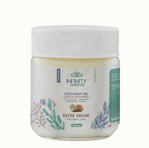 Infinity Clinic Pharma Virgin Coconut Oil, 100% Pure Unrefined Cold-Pressed, Natural Moisturizer for Hair and Body, Southeast Asian 150ml
