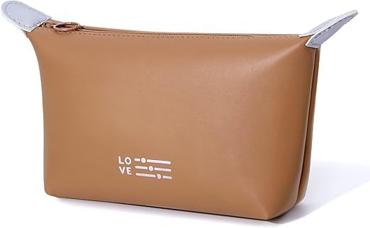 Small Makeup Bag Cosmetic Bag for Women Waterproof Makeup Pouch with Zipper Portable Makeup Organizer Bag (Brown)