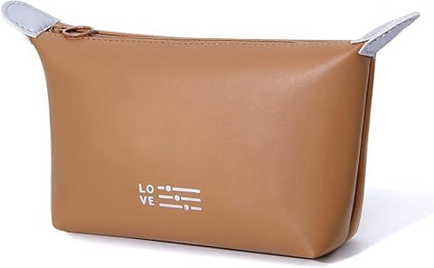 Small Makeup Bag Cosmetic Bag for Women Waterproof Makeup Pouch with Zipper Portable Makeup Organizer Bag (Brown)