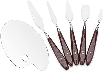 Smart Paint Set Includes 1 Piece 12x7 Inch Clear Acrylic Paint Palette and 5 Piece Painting Palette Knife Set