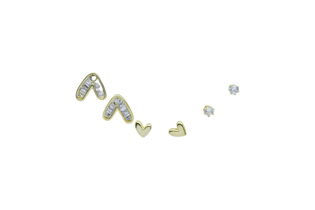 Heart Design Platinum Earring Set for Women, 6 Pieces, Gold - Earring34
