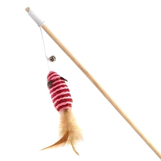 Interactive Wooden Cat Feather Wand Toy Colorful Teaser Stick for Kittens & Adult Cats Durable Natural Wood Rod with Plush & Bell Attachments Essential Pet Play & Exercise Supplies MultiColor
